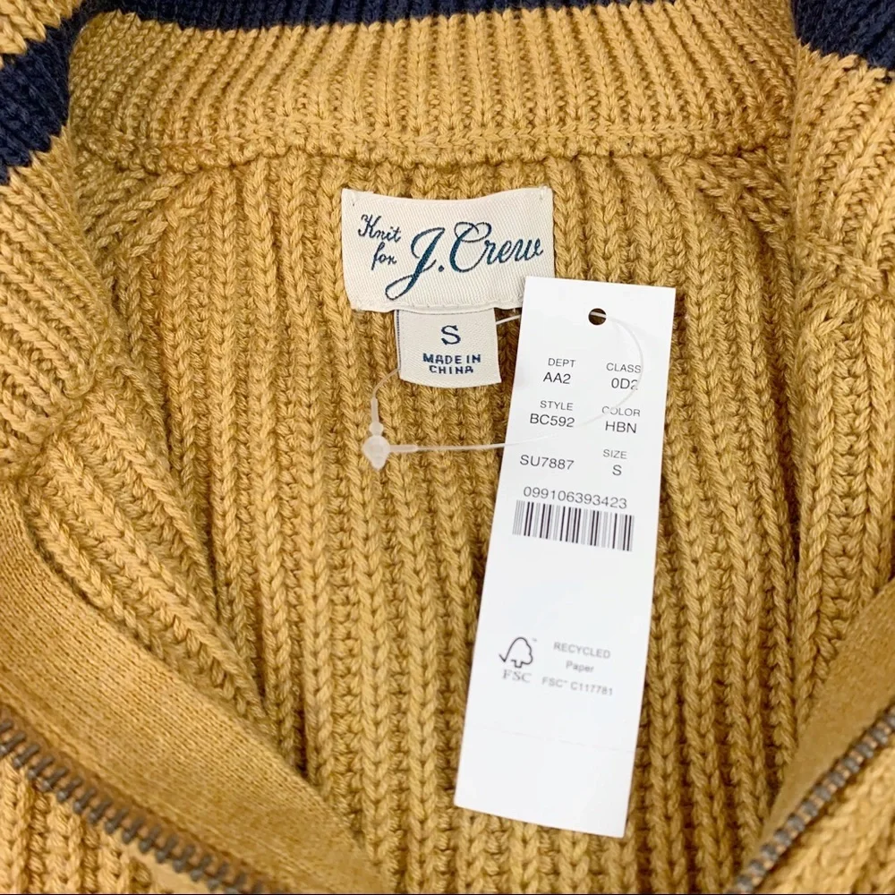 J Crew‎ Men's ribbed half zip pullover sweater striped mock neck long sleeve